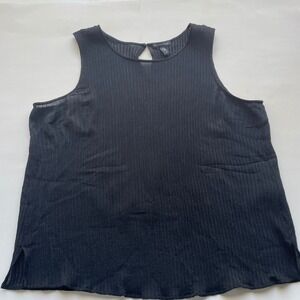 Eileen Fisher Sleeveless Blouse Textured Keyhole Back Black Large Capsule Luxury